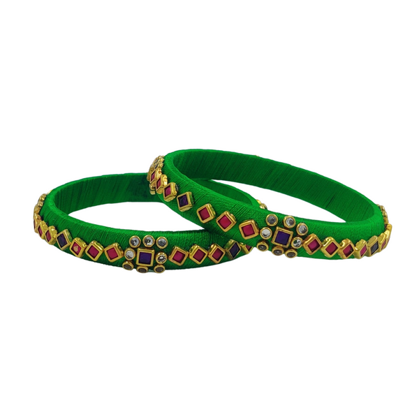 Yaalz Silk Thread Square Kundan Stone Pair Bangles For Return Gifts / Mix & Match