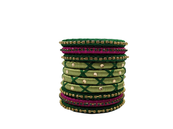 Yaalz Silk Thread 10pcs Polo Bangle Set of 10pcs for festival / Casual / Office Wears