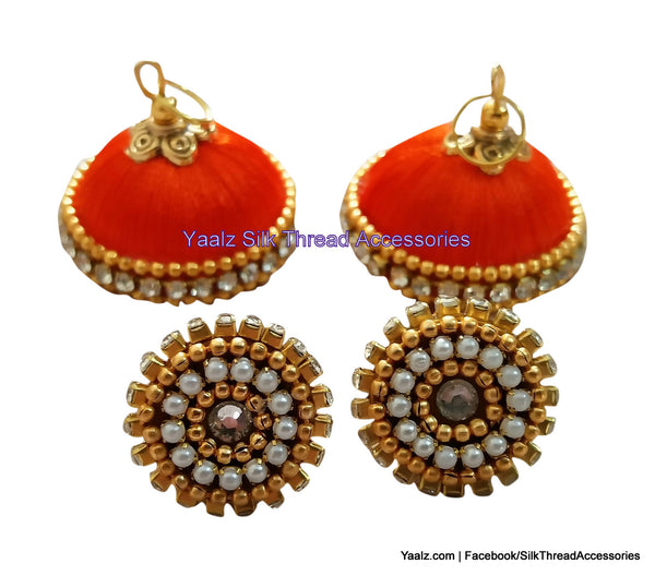 silk thread jewelry Bangle Earring Jumka-Yaalz Simple Jumka in Orange Color-YAALZ