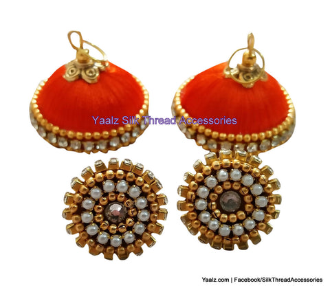 silk thread jewelry Bangle Earring Jumka-Yaalz Simple Jumka in Orange Color-YAALZ