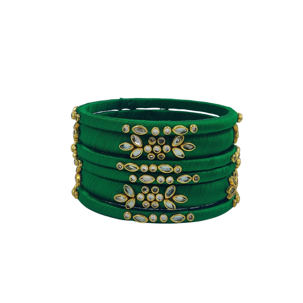 Yaalz Silk Thread Kundan Work 6Pcs Simple Bangle Sets In Assorted Colors - Design 3