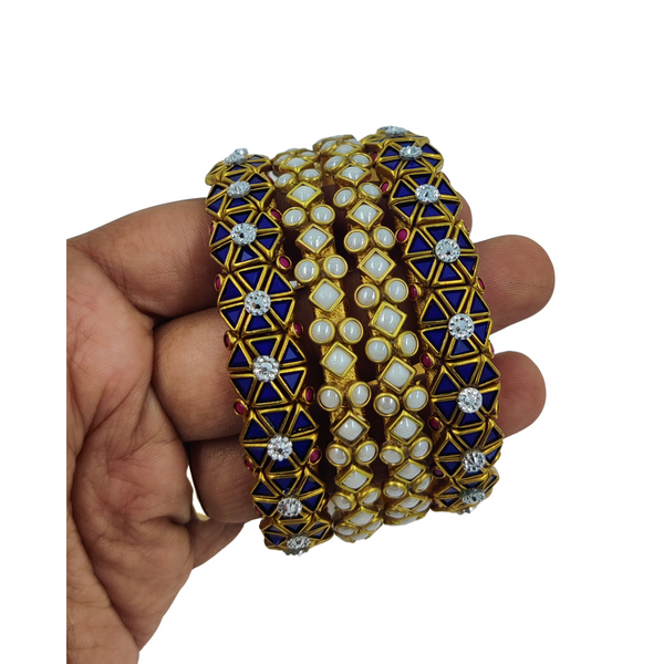 Yaalz Heavy Rich Kundan Triangle Stone Bangle Sets In Multiple Colors