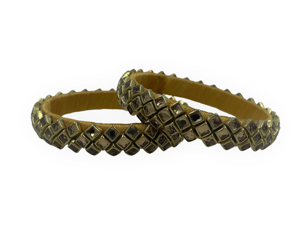 Yaalz Silk Thread Square Kundan Stone Work Pair Bangles In Multiple Colors