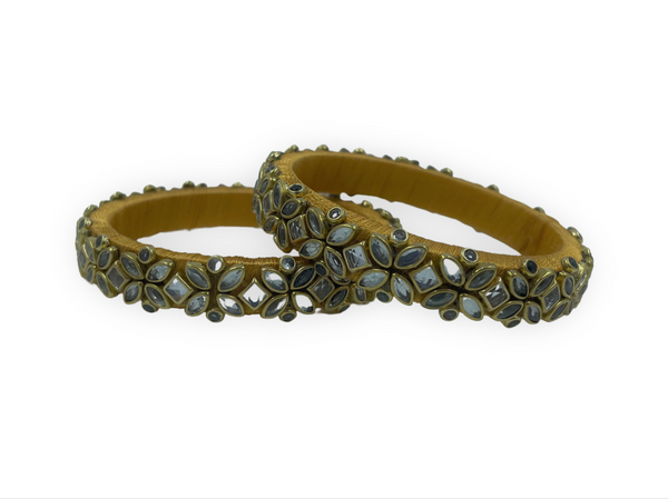 Yaalz Silk Thread Rich Kundan Stone Work Pair Bangles In Multiple Colors