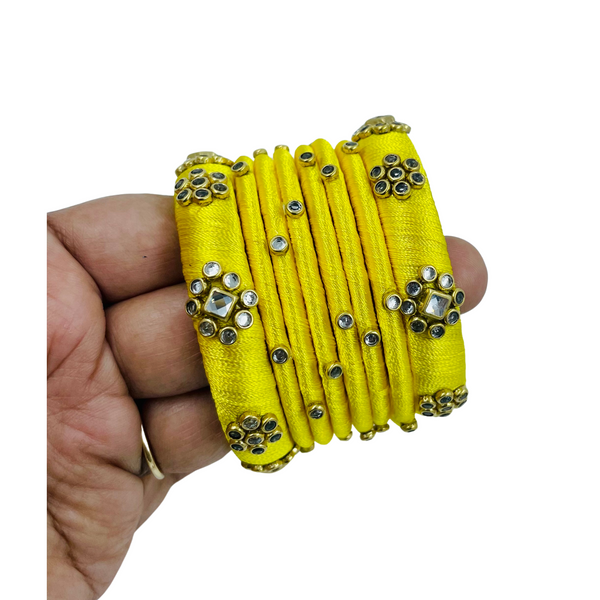 Yaalz Silk Thread Kundan Stone 8pcs Bangle Sets In Assorted Colors-Design Set 2