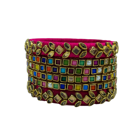 Yaalz Silk Thread Rich Kundan Multi Color Bangles For Festival Wear