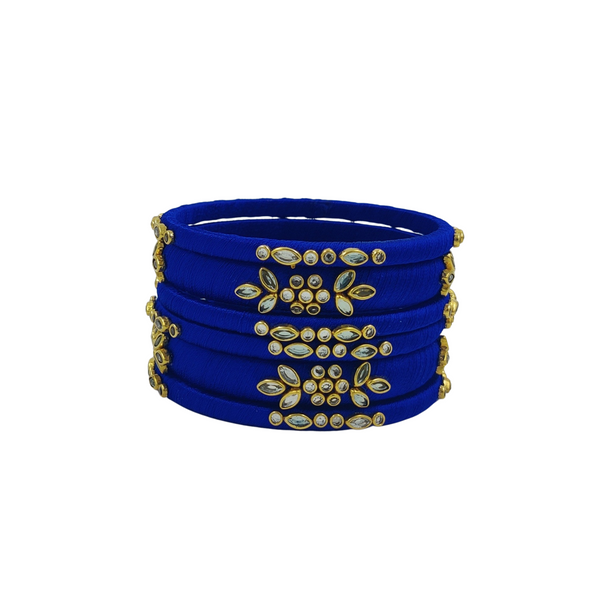 Yaalz Silk Thread Kundan Work 6Pcs Simple Bangle Sets In Assorted Colors - Design 3