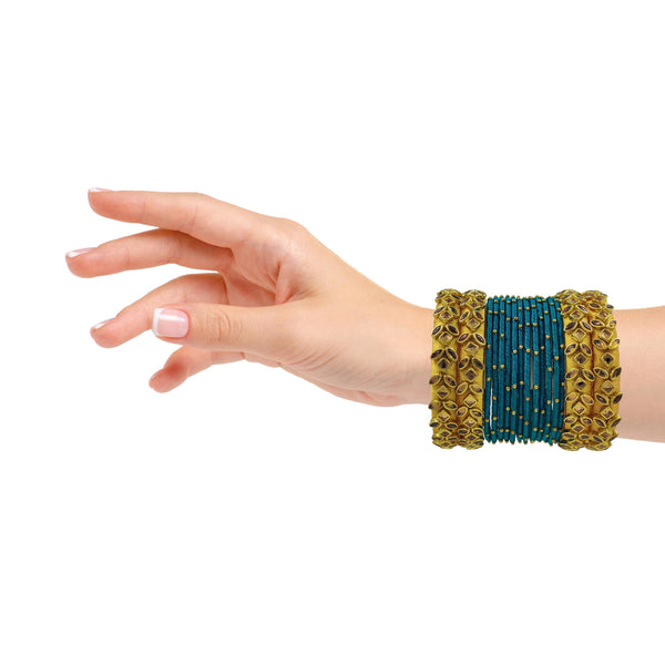 Yaalz Silk Thread Kundan Stone 16Pcs Metal Heavy Bangle Set In Multiple Colors