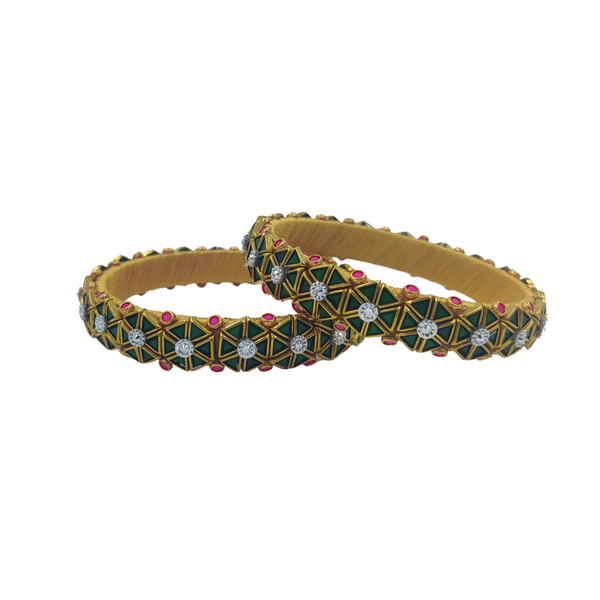 Yaalz Stylish Rich Triangle Kundan Stone Work Pair Bangles In Multiple Colors