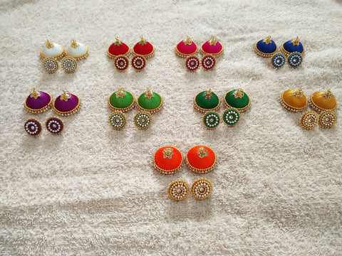 silk thread jewelry Bangle Earring Jumka-Yaalz Simple Jumka in White, Red, Pink, Blue, Purple, Parrot Green, Dark Green, Gold & Orange Colors-YAALZ