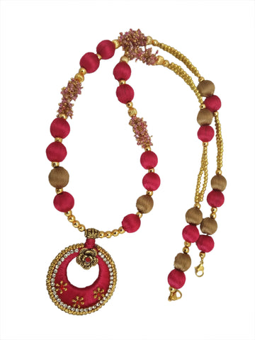 silk thread Bangle Earring Jumka-Yaalz Silk Thread Traditional Long Necksets in Pink With Bronze Colors-YAALZ