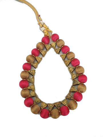 silk thread Bangle Earring Jumka-Yaalz Silk Thread Traditional Necksets in Pink With Bronze Colors-YAALZ