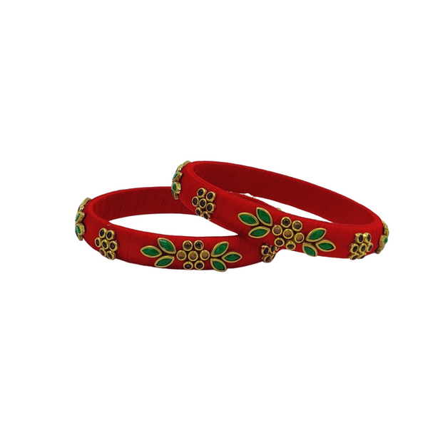 Yaalz Flower & Leaf Work Kundan Stone Work Pair Bangles In Multiple Colors - Design Set 2