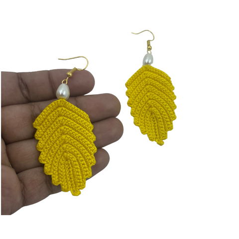 YAALZ Crochet Elegant Weightless Thread Earrings In Leaf Pattern for Kids / Adults For Ethnic / Casual Wears