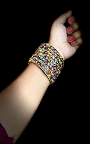 Yaalz Heavy Multi Color Kundan Work 8Pcs Bangle Sets For Festival Wear