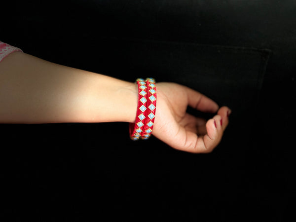 Yaalz Silk Thread Square Kundan Stone Work Pair Bangles In Multiple Colors