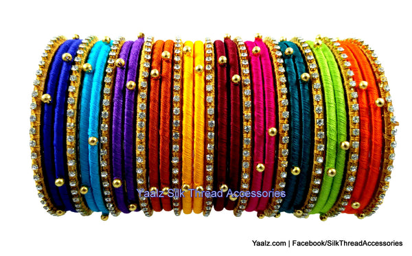 silk thread Bangle Earring Jumka-Yaalz Partywear Bangles in Dark Blue, Light Blue, Purple, Gold, Red,Yellow, Maroon, Pink, Dark Green, Bright Green & Orange Colors.-YAALZ