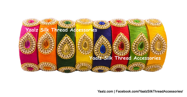 Yaalz Silk Thread Leaf Work Partywear Kada Bangles in Assorted Colors