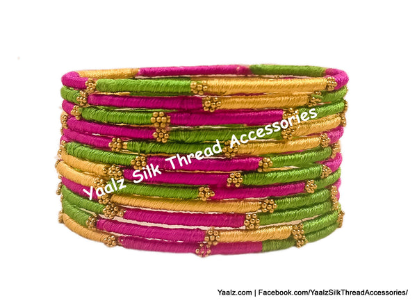 Yaalz Silk Thread Assorted Multi Color Bangle Sets With Flowers
