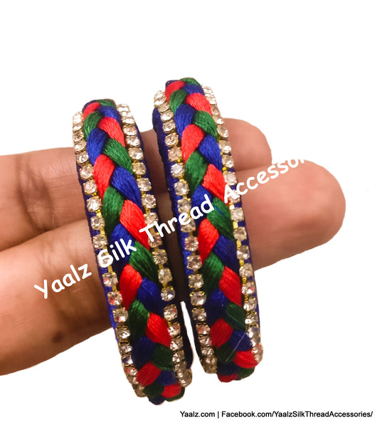 Yaalz Silk Thread Elegant Plaited Bangle Pairs In Assorted Colors