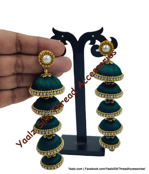 Yaalz Silk Thread 5 Layer Jhumka In Orange Color
