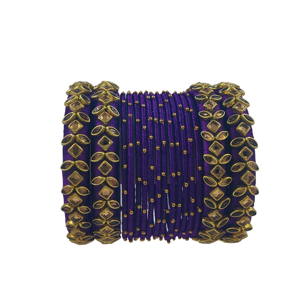 Yaalz Silk Thread Kundan Stone 16Pcs Metal Heavy Bangle Set In Multiple Colors