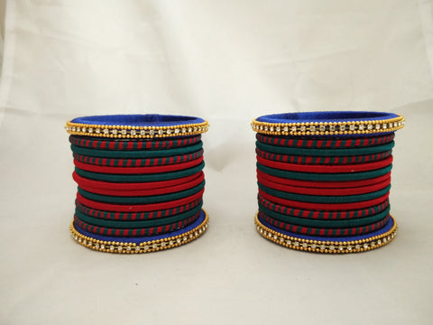 silk thread Bangle Earring Jumka-Yaalz Assorted Bangle in Blue, Green & Red Colors-YAALZ