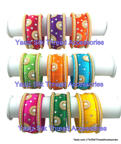 silk thread jewelry Bangle Earring Jumka-Yaalz Return Gift Pearl Bangle Sets In Nine Assorted Colors-YAALZ