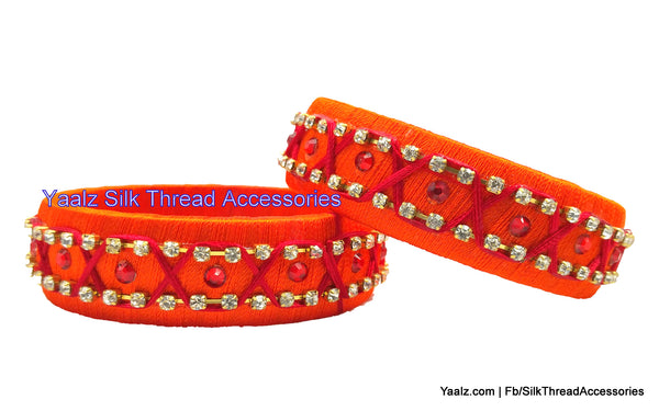 silk thread jewelry Bangle Earring Jumka-Yaalz Simple Kada Bangle Pair In Orange & Red Colors-YAALZ
