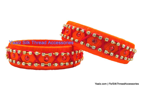 silk thread jewelry Bangle Earring Jumka-Yaalz Simple Kada Bangle Pair In Orange & Red Colors-YAALZ