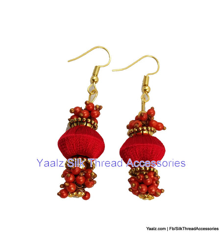silk thread jewelry Bangle Earring Jumka-Yaalz Simple Bead Pearl Earring In Crimson Red Color-YAALZ